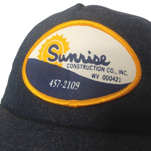 Vintage Sunrise Construction West Virginia Cap Snap Back Blue Denim Logo Hat - Picture 2 of 7